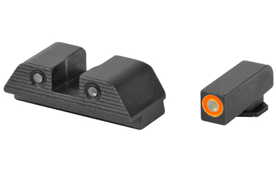 AmeriGlo, Trooper, Sight, Fits Glock 20,21,29,30,31,32,36, Green Tritium with Orange Outline Front, Green Tritium Black Serrated Rear