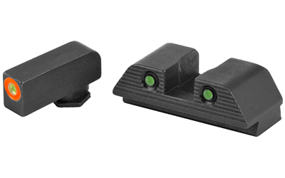 AmeriGlo, Trooper, Sight, Fits Glock Gen5 17,19, Green Tritium with Orange Outline Front, Green Tritium Black Serrated Rear