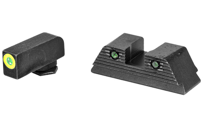 AmeriGlo, Trooper, Sight, Fits Glock 17,19,19X,26,45 Gen5, Green Tritium LumiLime Outline Front, Green Tritium Black Serrated Rear, Front/Rear