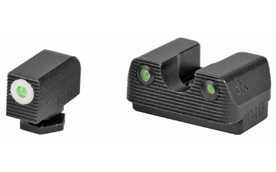 Rival Arms, Tritium 3 Dot Front/Rear Green Night Sight, Fits Glock 42/43, White Front Sight Ring, Black Nitride Quench-Polish-Quench (QPQ) Finish